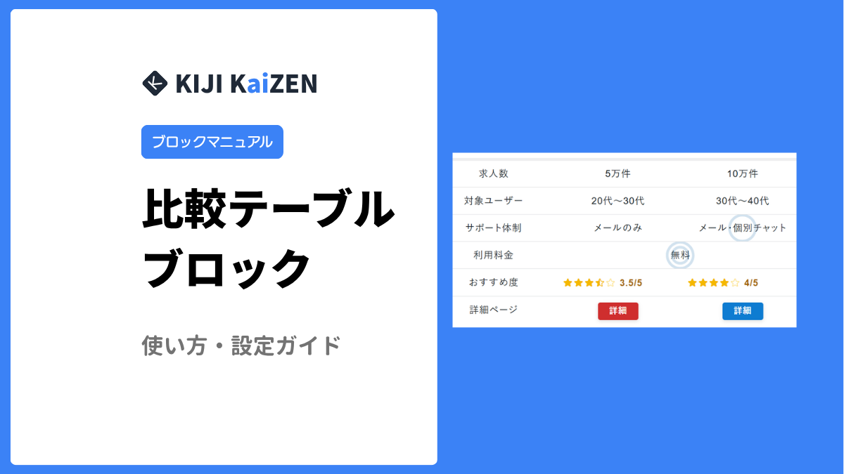 KIJI KaiZEN 比較テーブルブロック｜使い方マニュアル